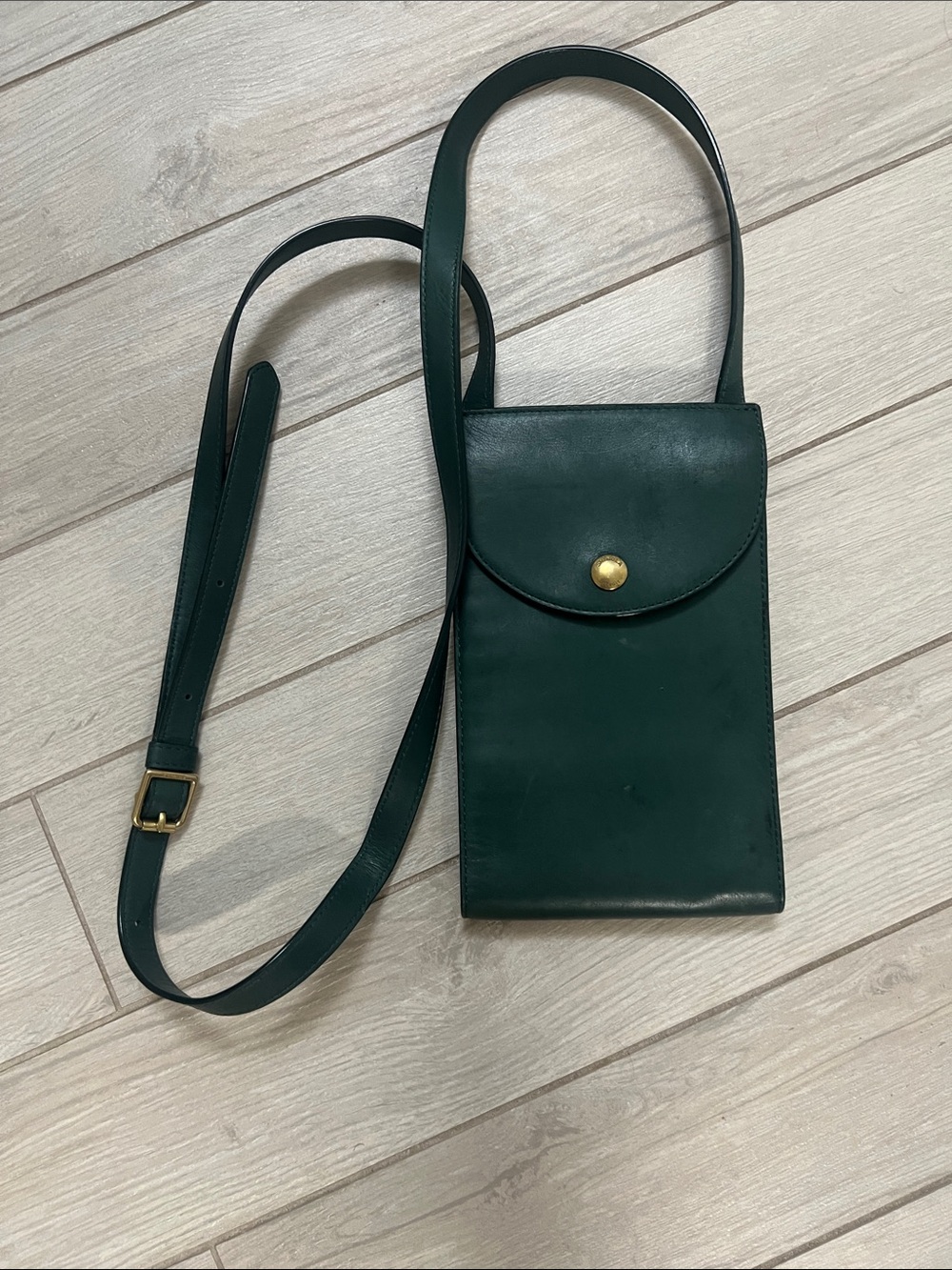 Shinola Deep Green Leather Crossbody Phone Pouch